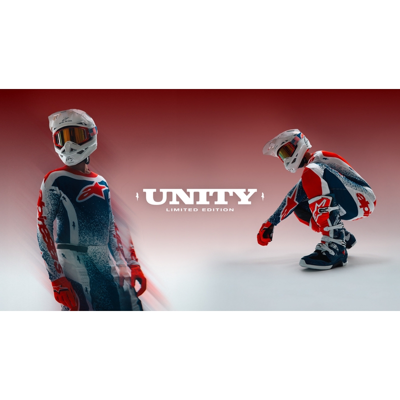 Pantaloni motocross Alpinestars Techstar Limited Edition Unity roșu-alb-albastru