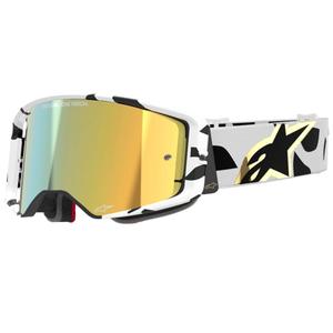 Ochelari de protecție de motocross Alpinestars Supertech Corp, alb-auriu, cu lentile din oglindă aurie