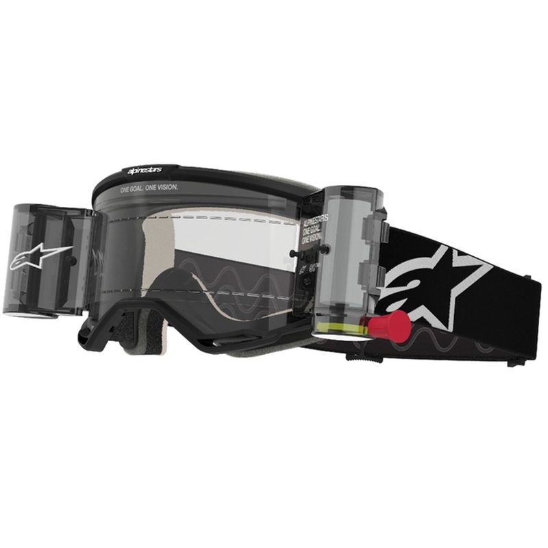 Ochelari de protecție pentru motocross Alpinestars Vision 5 Corp ROLL-OFF Wide Vision negri cu lentilă transparentă
