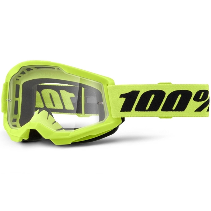 Ochelari de motocros 100% STRATA 2 Nou galben fluo (plexi transparent)