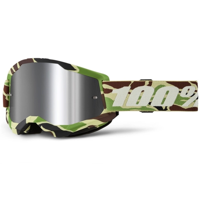 Ochelari de motocros 100% STRATA 2 New War Camo verde (plexi argintiu)
