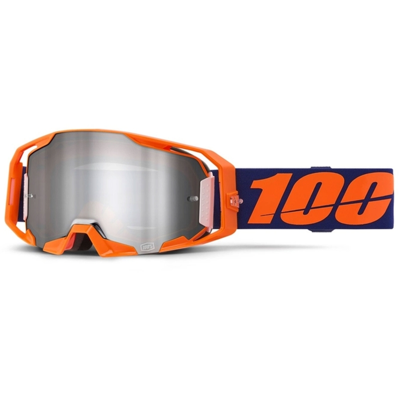 Ochelari de motocross 100% ARmatic Neon Orange cu plexiglas argintiu cu oglindă