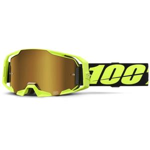 Ochelari de protecție de motocross 100% ARmatic Neon Yellow cu plexiglas auriu adevărat