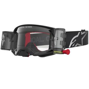 Ochelari motocross Alpinestars Supertech ROLL-OFF negri-argintii cu plexiglas transparent