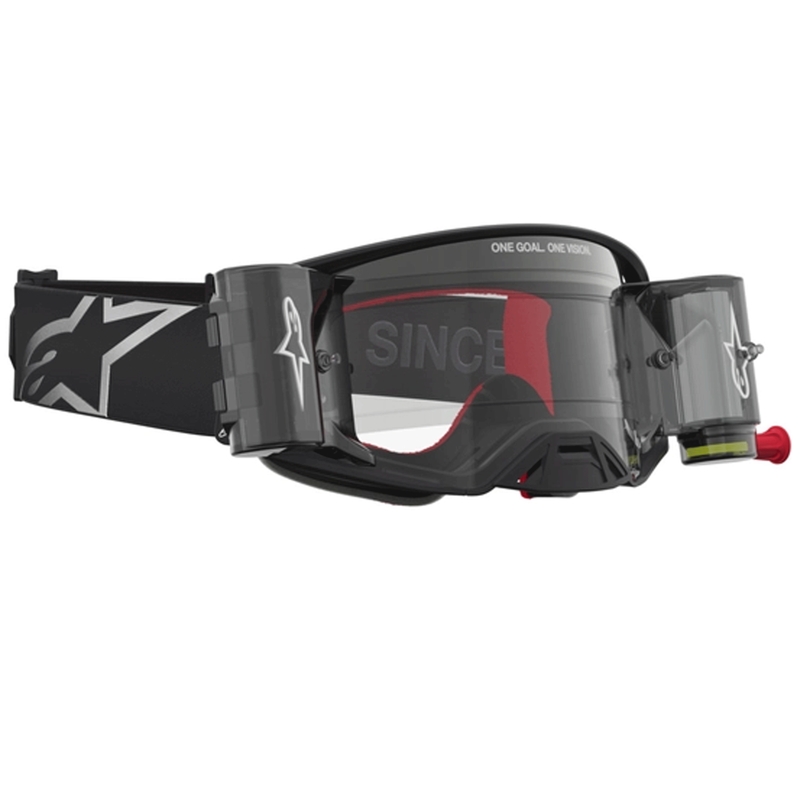 Ochelari motocross Alpinestars Supertech ROLL-OFF negri-argintii cu plexiglas transparent