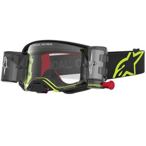 Ochelari motocross Alpinestars Supertech Firma negru-galben fluo cu plexiglas transparent