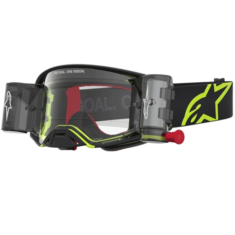 Ochelari motocross Alpinestars Supertech Firma negru-galben fluo cu plexiglas transparent