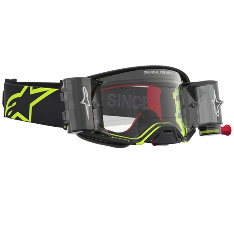 Ochelari motocross Alpinestars Supertech Firma negru-galben fluo cu plexiglas transparent