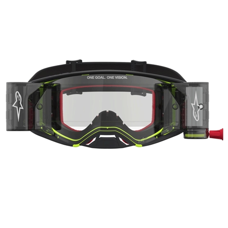 Ochelari motocross Alpinestars Supertech Firma negru-galben fluo cu plexiglas transparent