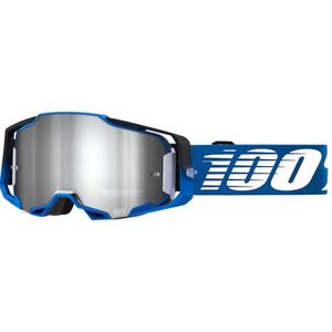 Ochelari de motocros 100% ARMEGA Rockchuck negru-alb-albastru (plexi argintiu)