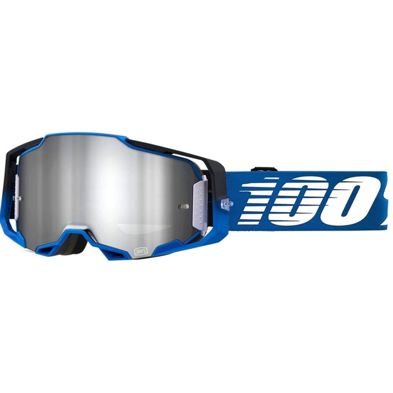 Ochelari de motocros 100% ARMEGA Rockchuck negru-alb-albastru (plexi argintiu)