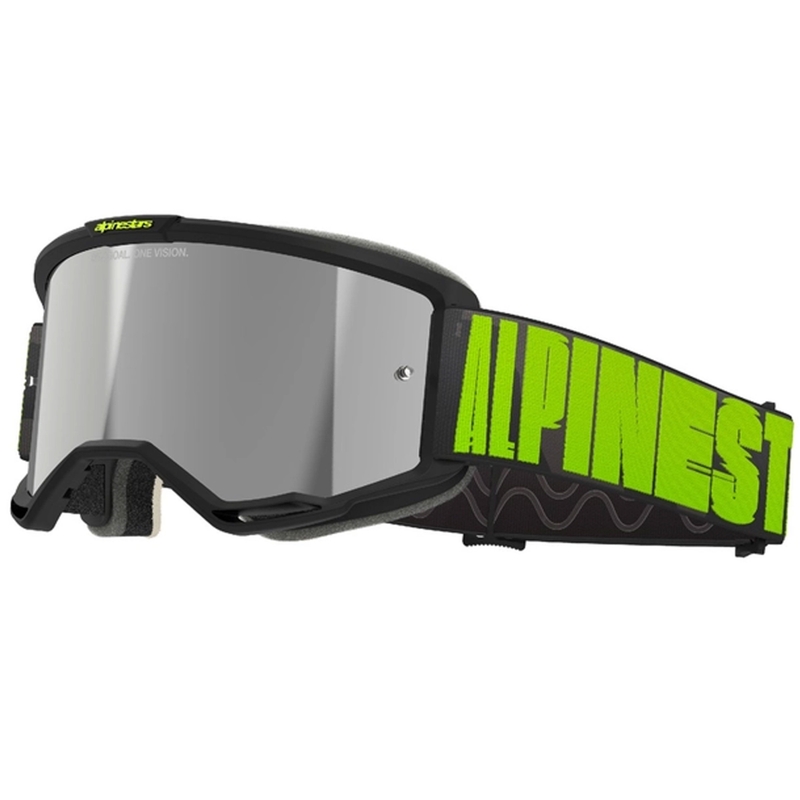 Ochelari de motocross Alpinestars Vision 5 Hollow gri-galben fluo cu plexiglas argintiu oglinda