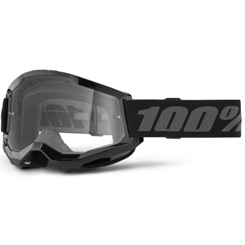 Ochelari de motocross pentru copii 100% STRATA 2 negru (plexiglas transparent)