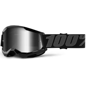 Ochelari de motocross pentru copii 100% STRATA 2 negru (plexi argintiu cu oglinzi)