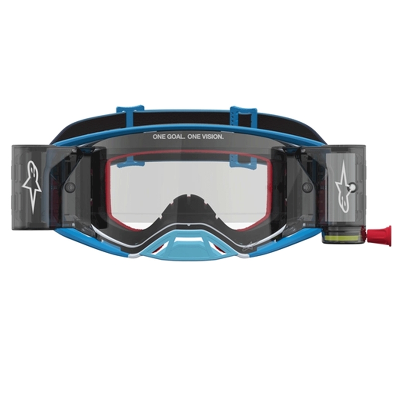 Ochelari motocross Alpinestars Supertech ROLL-OFF albastru-argintiu cu plexiglas transparent