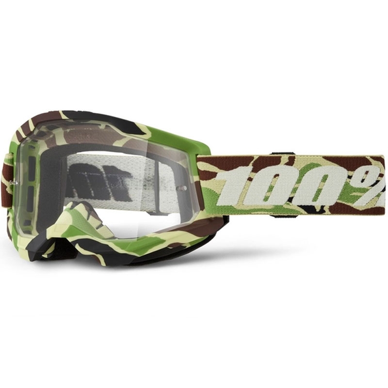 Ochelari de motocros 100% STRATA 2 New War Camo verde (plexi transparent)