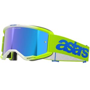 Ochelari de motocross Alpinestars Vision 5 Blaze galben-albastru fluo cu plexiglas albastru oglinda