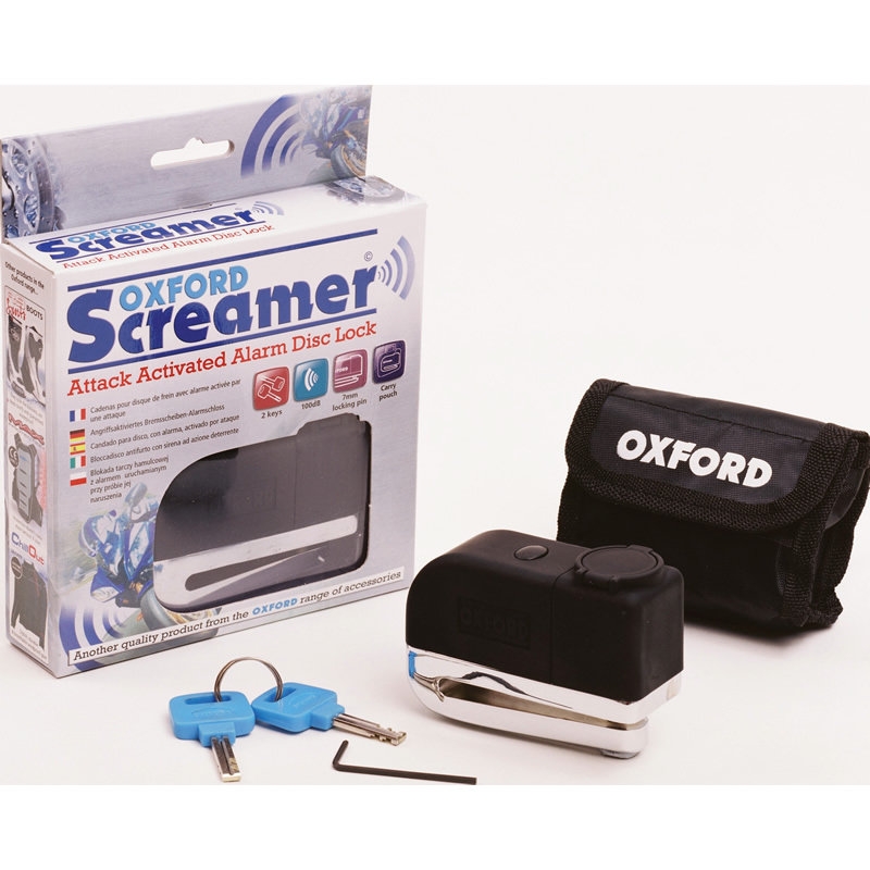 Încuietoare cu disc pentru motociclete Oxford Screamer cu alarmă - grad II