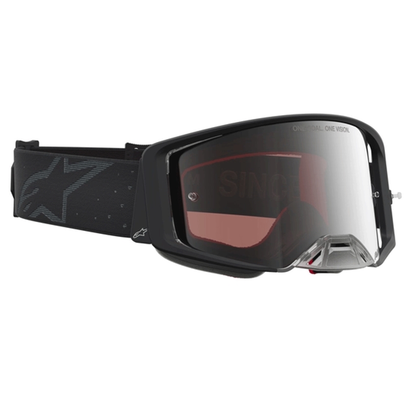 Ochelari motocross Alpinestars Supertech Cloak negri cu oglindă din plexiglas argintiu