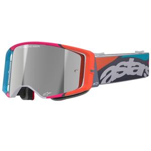 Ochelari de motocross Alpinestars Supertech Stream gri-multicolor cu lentila argintie oglinda