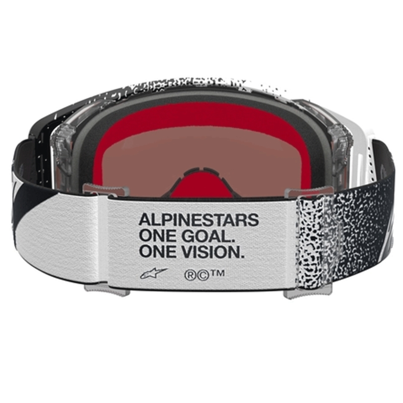 Ochelari motocross Alpinestars Supertech alb-negru cu plexiglas argintiu oglindă