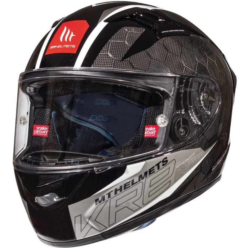 MT Kre Snake Snake Carbon 2.0 negru și alb Cască de motocicletă integrală lichidare