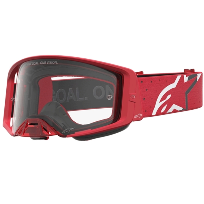 Ochelari motocross Alpinestars Supertech Vesta fluo roșu-crom (plexiglas transparent)