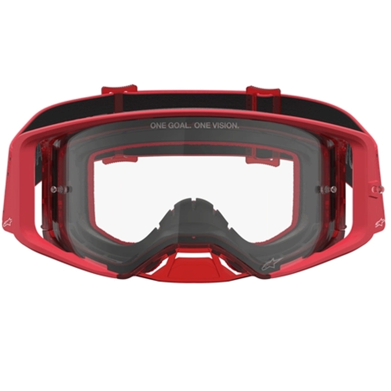 Ochelari motocross Alpinestars Supertech Vesta fluo roșu-crom (plexiglas transparent)