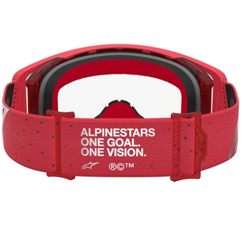 Ochelari motocross Alpinestars Supertech Vesta fluo roșu-crom (plexiglas transparent)
