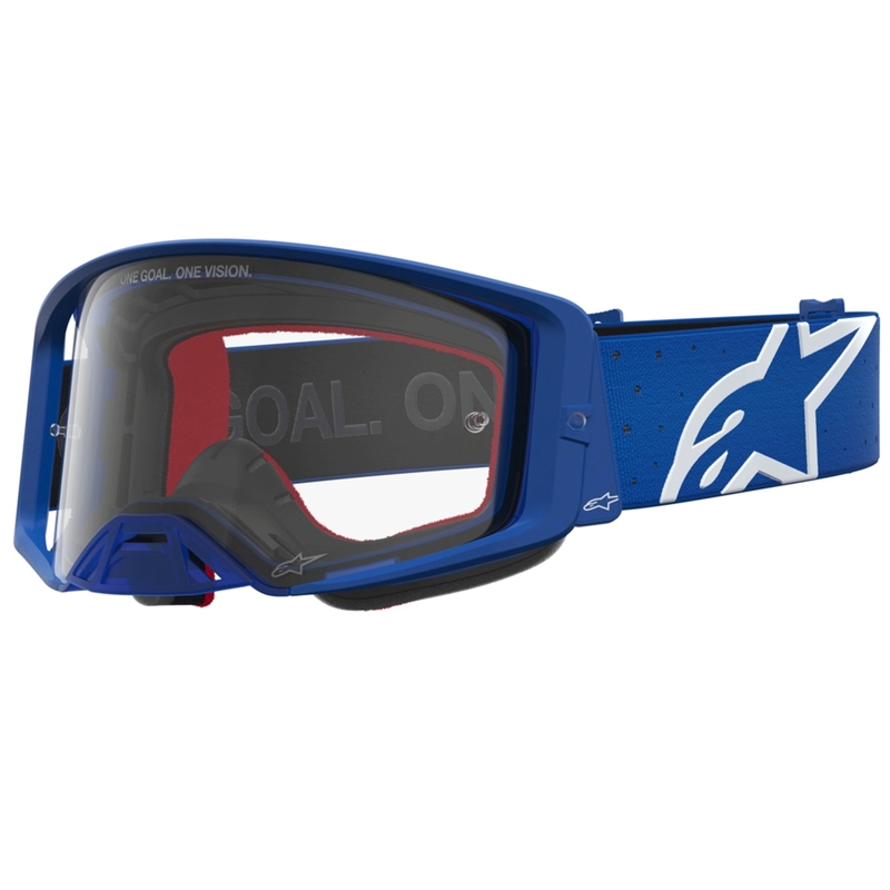 Ochelari motocross Alpinestars Supertech Vesta albastru-alb cu plexiglas transparent