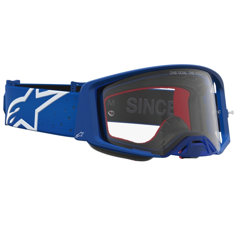 Ochelari motocross Alpinestars Supertech Vesta albastru-alb cu plexiglas transparent