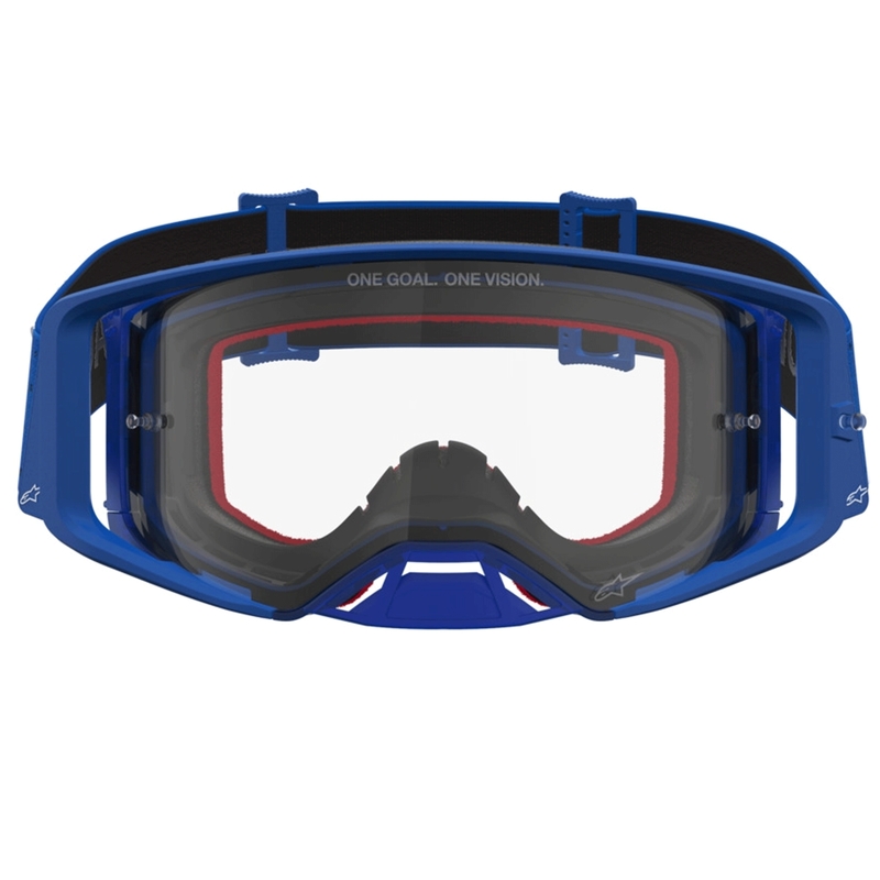Ochelari motocross Alpinestars Supertech Vesta albastru-alb cu plexiglas transparent