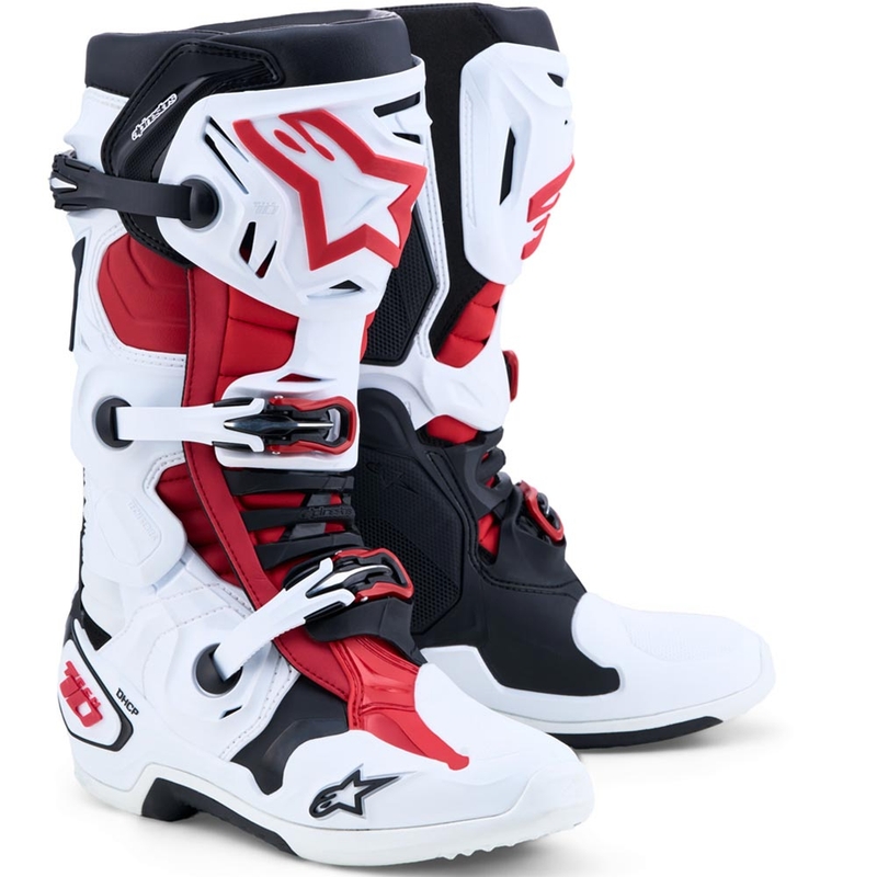 Ghete motocross Alpinestars TECH 10 alb-negru-roșu