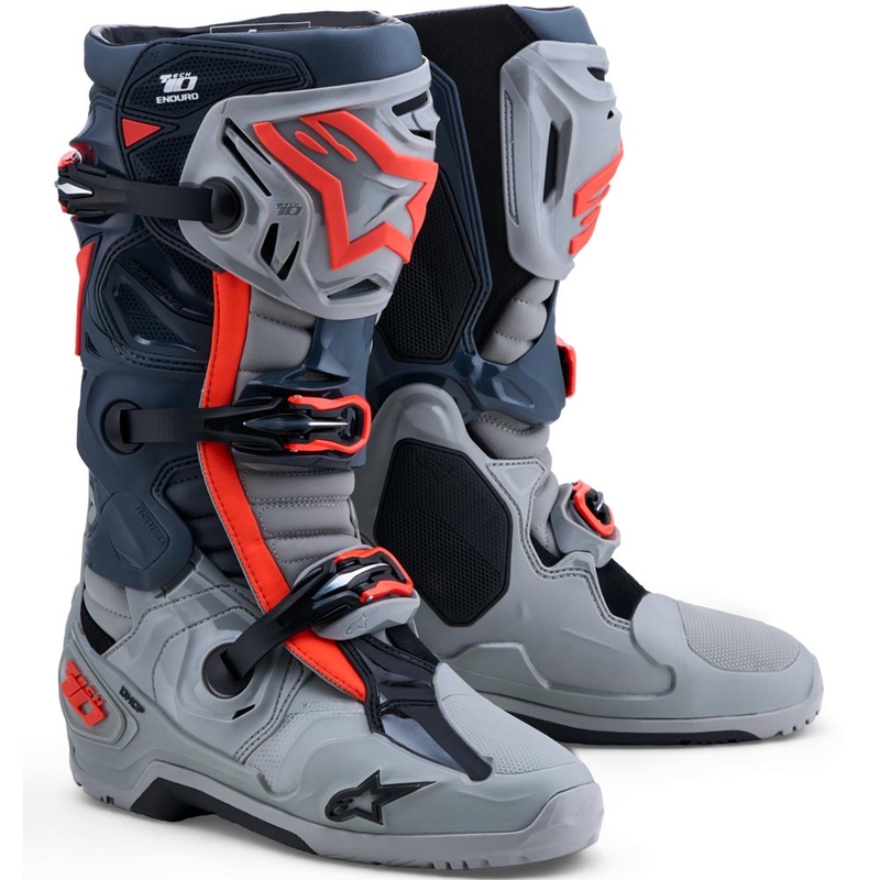 Ghete Motocicletă Alpinestars Tech 10 Enduro Gri-Gri Închis-Roșu Fluo