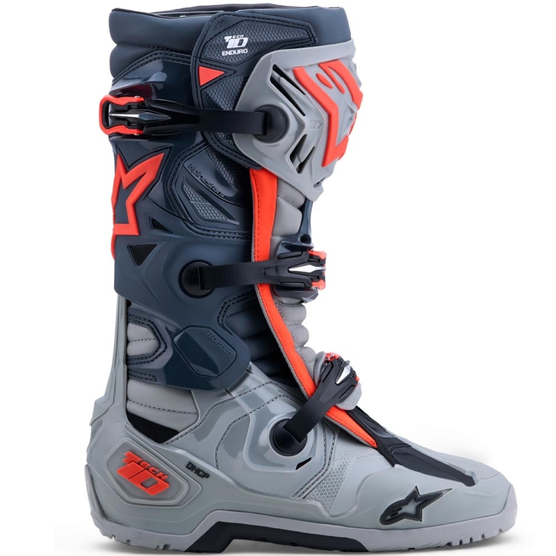 Ghete Motocicletă Alpinestars Tech 10 Enduro Gri-Gri Închis-Roșu Fluo