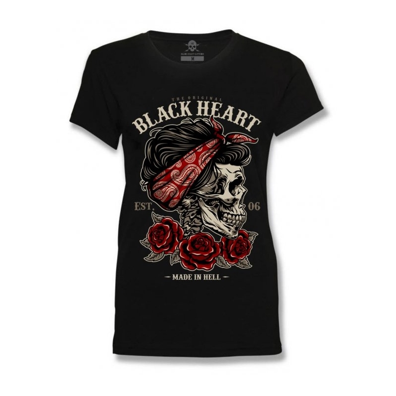 Inima neagră a femeilor Black Heart Pin Up Skull T-Shirt