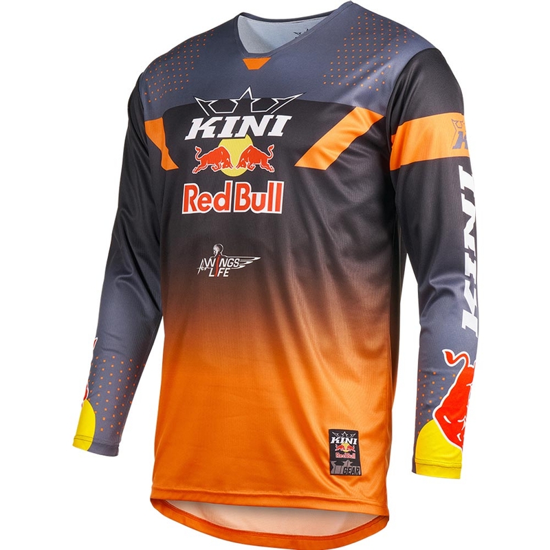 Tricou motocross KINI Red Bull 2.0 MXC gri-portocaliu
