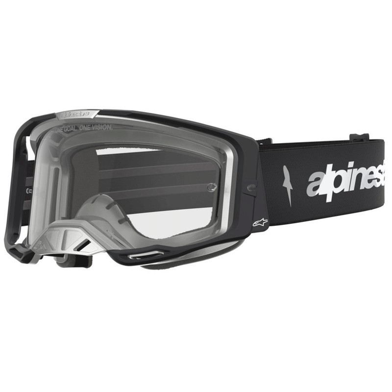 Ochelari motocross Alpinestars Vision 8 Amber, negri-argintii, cu plexiglas transparent