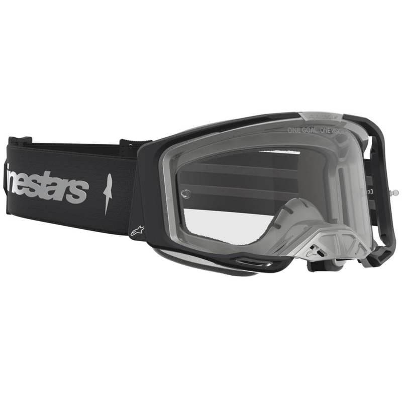 Ochelari motocross Alpinestars Vision 8 Amber, negri-argintii, cu plexiglas transparent