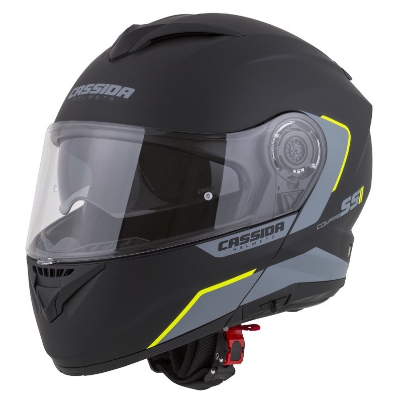 Cască de motociclist Cassida Compress 2.0 Refraction negru-cenușiu-galben-fluo flip-up lichidare
