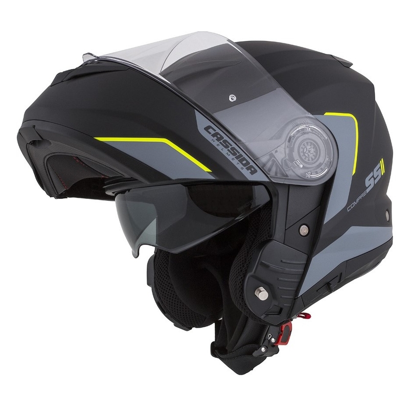 Cască de motociclist Cassida Compress 2.0 Refraction negru-cenușiu-galben-fluo flip-up lichidare