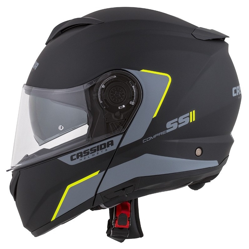 Cască de motociclist Cassida Compress 2.0 Refraction negru-cenușiu-galben-fluo flip-up lichidare