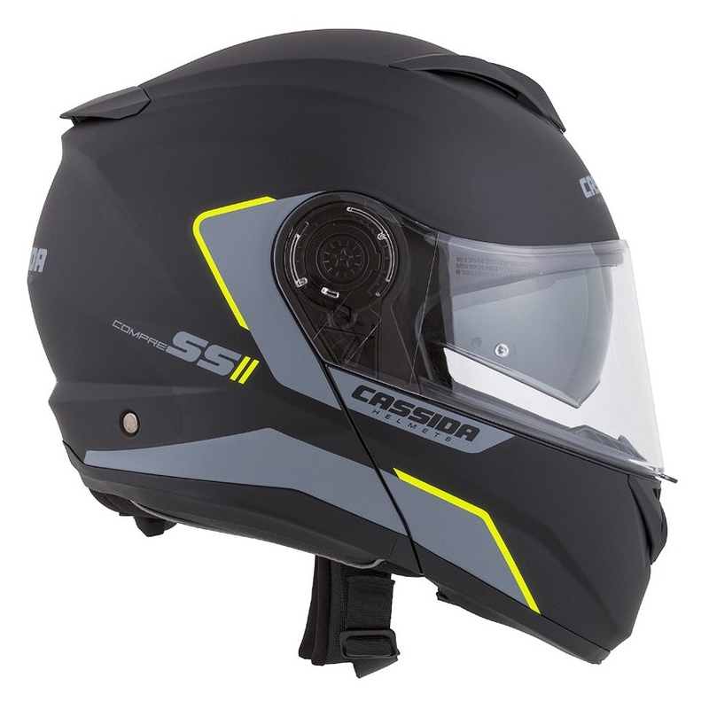 Cască de motociclist Cassida Compress 2.0 Refraction negru-cenușiu-galben-fluo flip-up lichidare
