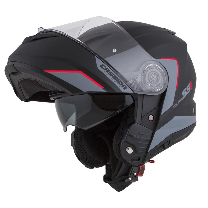 Cască de motocicletă Cassida Compress 2.0 Refraction negru-gri-roșu cu clapetă flip-up