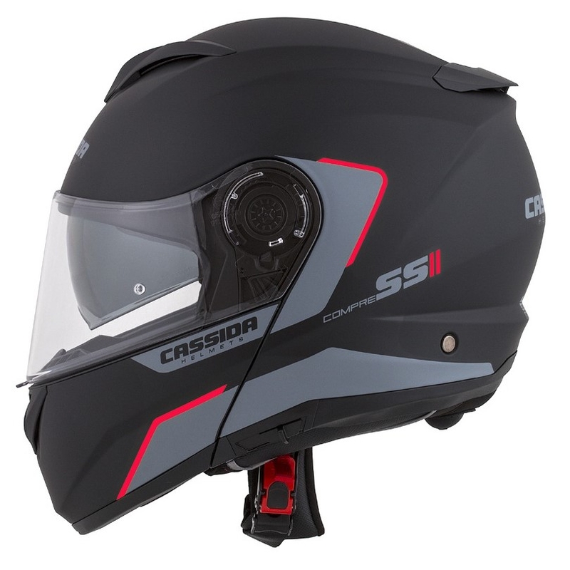 Cască de motocicletă Cassida Compress 2.0 Refraction negru-gri-roșu cu clapetă flip-up