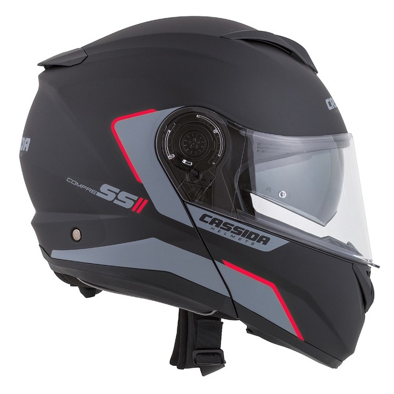Cască de motocicletă Cassida Compress 2.0 Refraction negru-gri-roșu cu clapetă flip-up