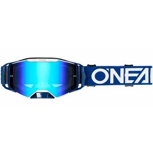 Ochelari motocross O'Neal B-55 Cram albastru-alb cu plexiglas albastru oglindă