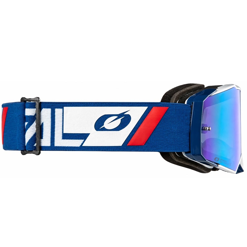 Ochelari motocross O'Neal B-55 Cram albastru-alb cu plexiglas albastru oglindă