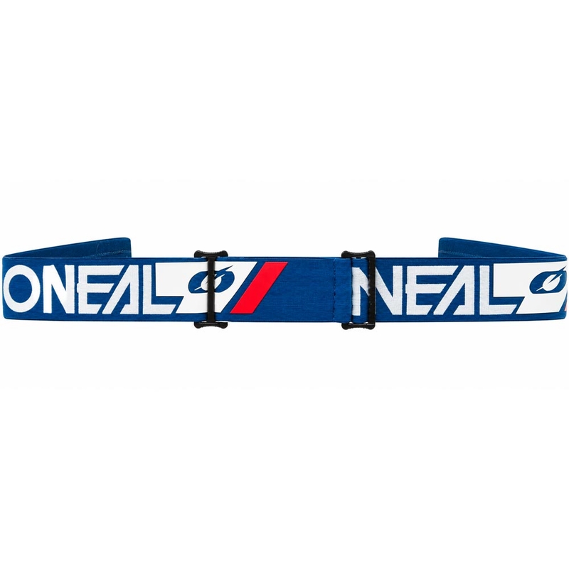 Ochelari motocross O'Neal B-55 Cram albastru-alb cu plexiglas albastru oglindă