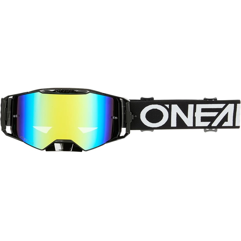 Ochelari motocross O'Neal B-55 Cram alb-negru cu plexiglas auriu oglindit